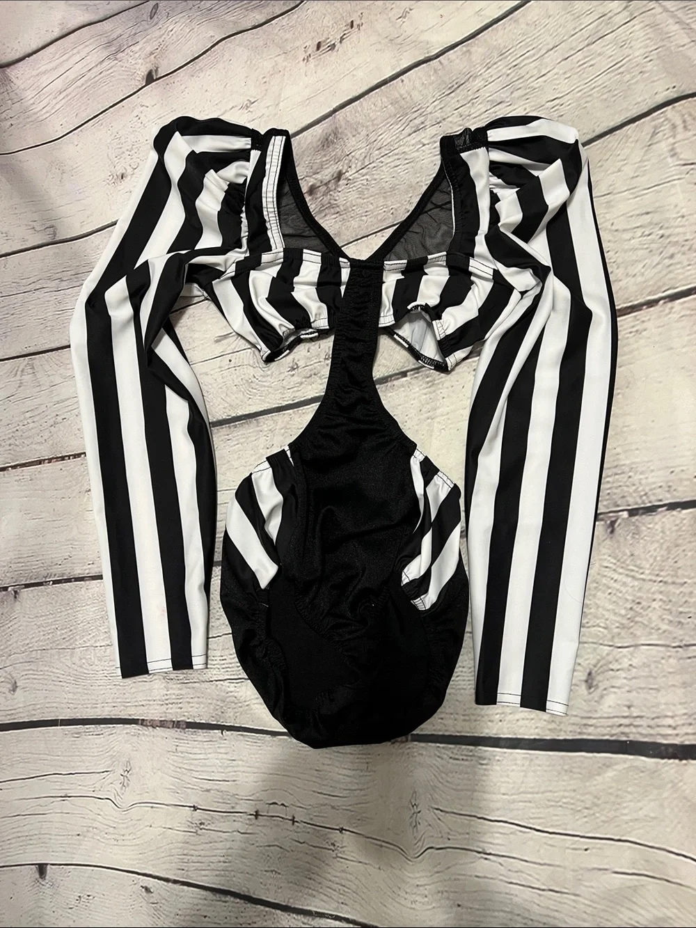 Kelle Space Between Striped Black & White Long-Sleeve Dance Costume CM